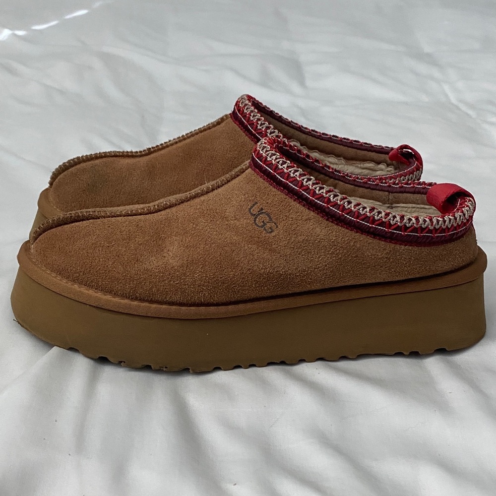 UGG Tazz II Platform Slippers Mules Slides Chestnut Suede Shoes Size 8